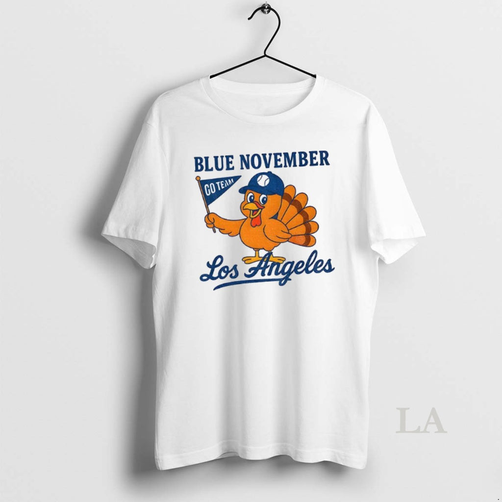 Original Los Angeles Dodgers Baseball Thanksgiving Funny Turkey Blue November Shirt Hoodie Sweatshirt | PurePodTees.com