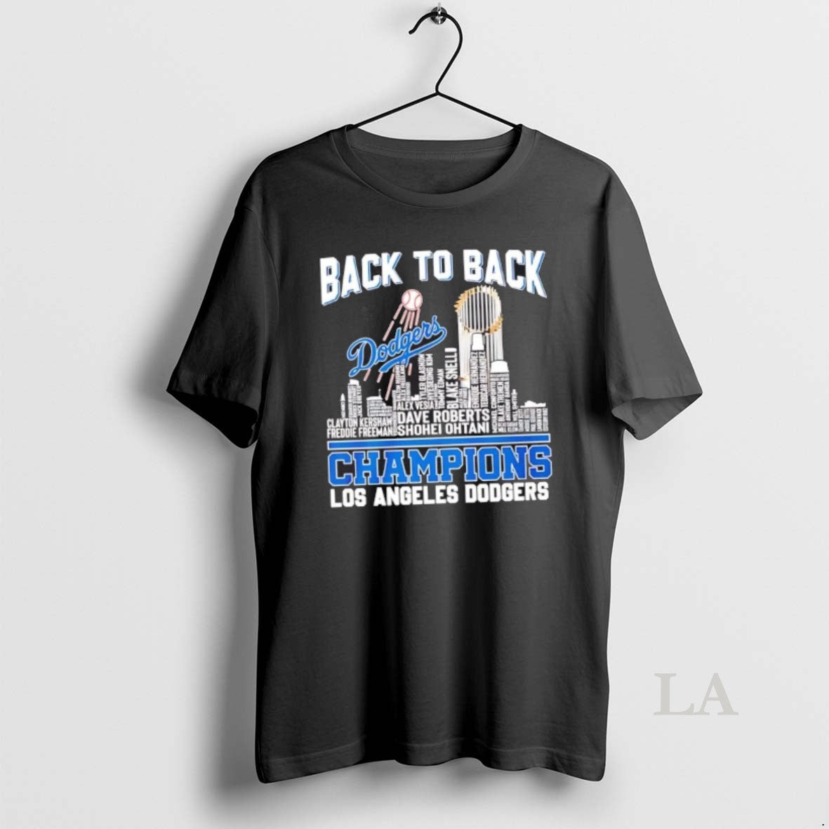 Original Los Angeles Dodgers Champions Back To Back Player Name Skyline Shirt Hoodie Sweatshirt | PurePodTees.com