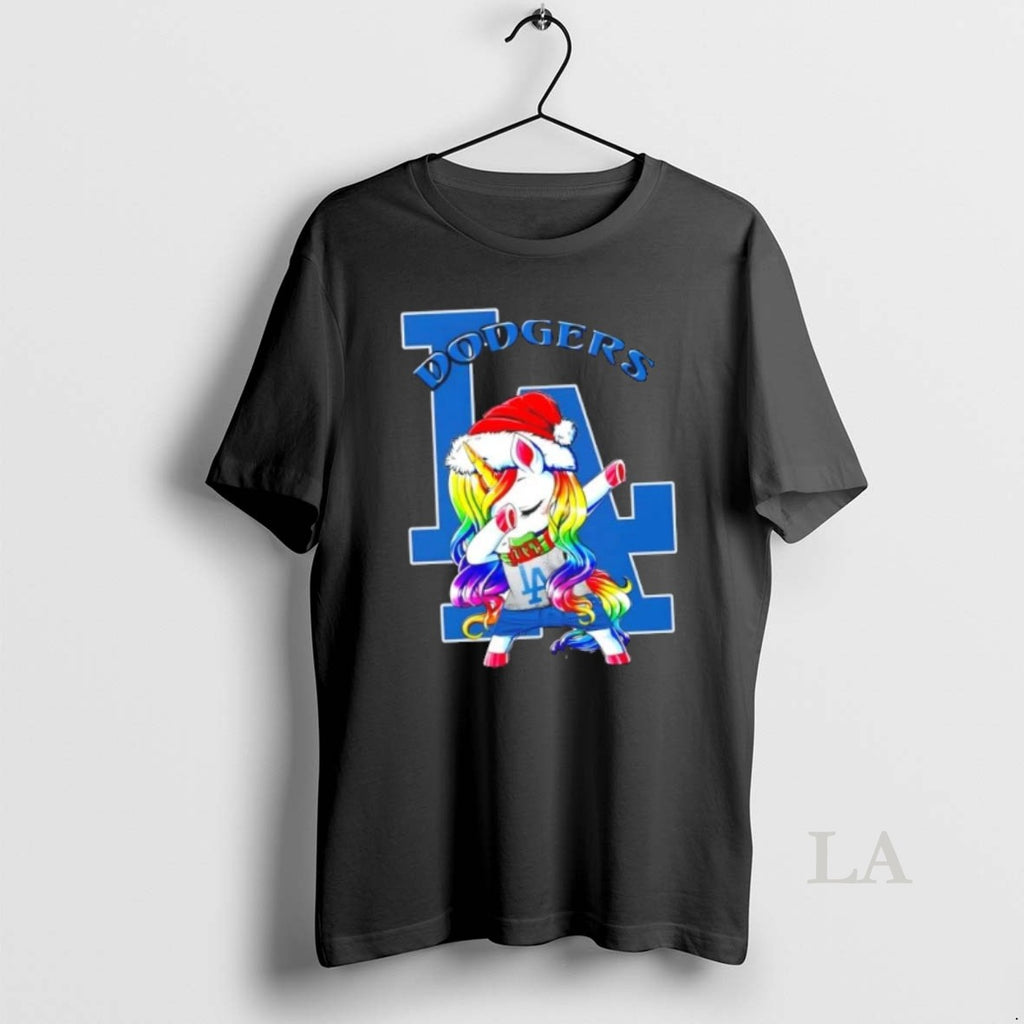 Original Los Angeles Dodgers X Unicorn Santa Hat Dabbing Merry Christmas Shirt Hoodie Sweatshirt | PurePodTees.com