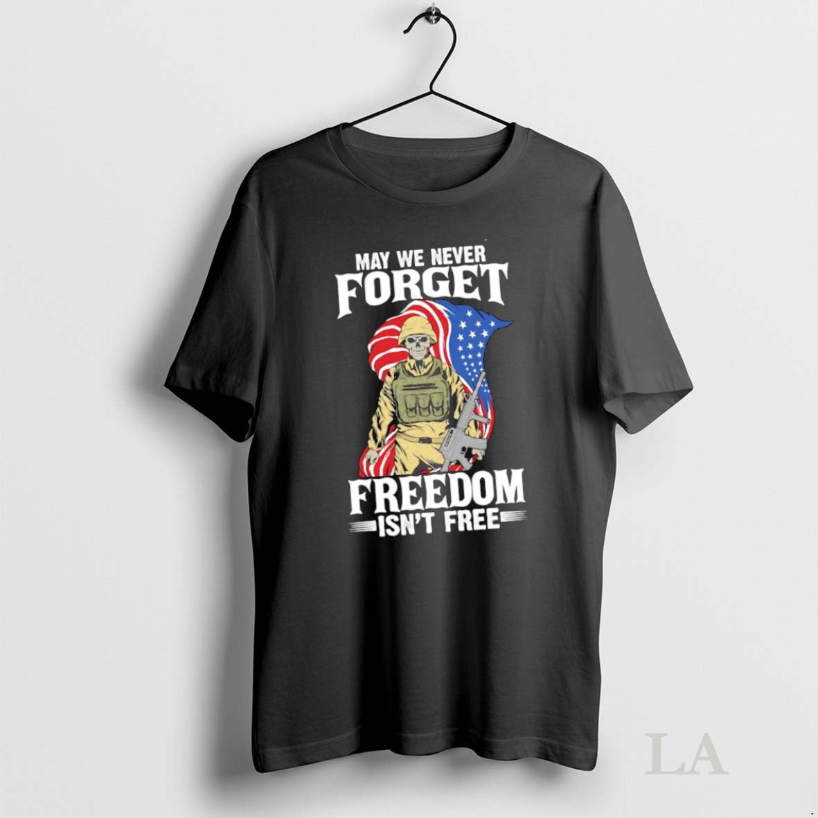 Original May We Never Forget Freedom Isnt Free American Flag Skeleton Soldier Shirt Hoodie Sweatshirt | PurePodTees.com