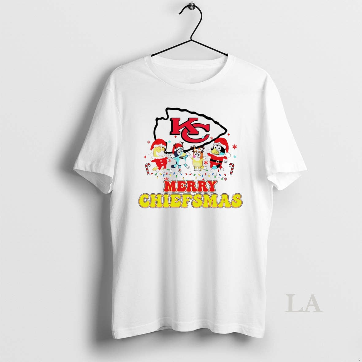 Original Merry Chiefsmas Kansas City Chiefs Christmas Bluey Cartoon White Shirt Hoodie Sweatshirt | PurePodTees.com
