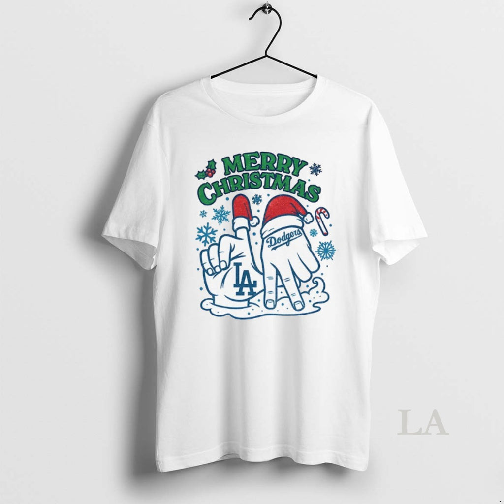 Original Merry Christmas Los Angeles Dodgers Hands Mlb Baseball World Series 2025 Shirt Hoodie Sweatshirt | PurePodTees.com