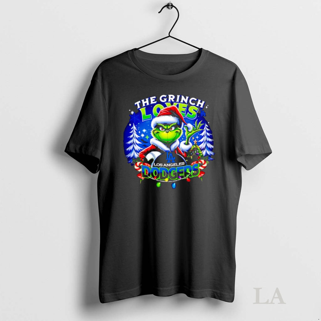 Original Nice The Grinch Loves Los Angeles Dodgers Christmas Oraments Shirt Hoodie Sweatshirt | PurePodTees.com