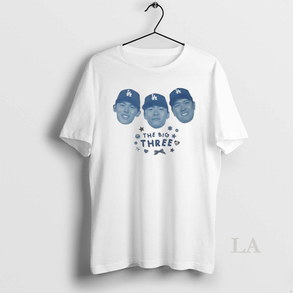 Original Ohtani Yamamoto Sasaki The Big Three Face Players La Shirt Hoodie Sweatshirt | PurePodTees.com