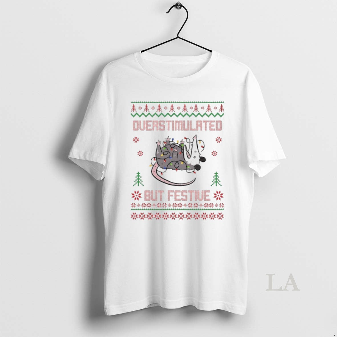 Original Overstimulated But Festive Opossum Christmas Ugly Shirt Hoodie Sweatshirt | PurePodTees.com