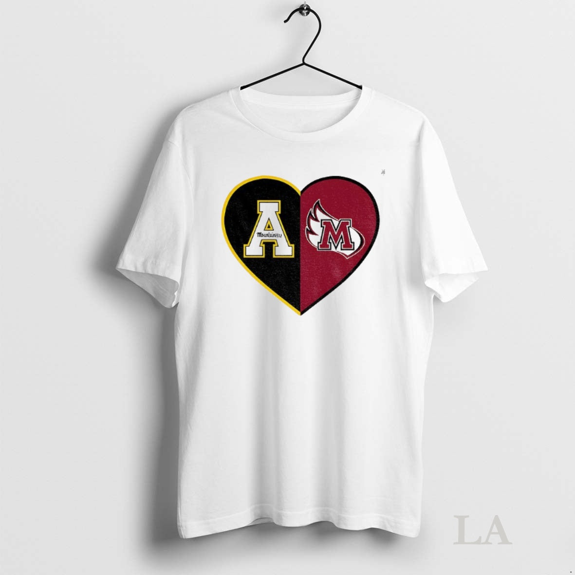 Original Personalized Split Heart Appalachian State Mountaineers Meredith College Angels Logo Shirt Hoodie Sweatshirt