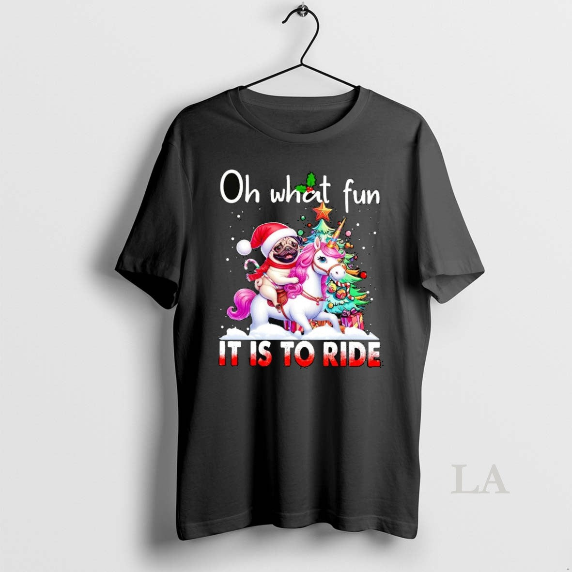 Original Pug Riding Unicorn Oh What Fun It Is To Ride Christmas Shirt Hoodie Sweatshirt | PurePodTees.com