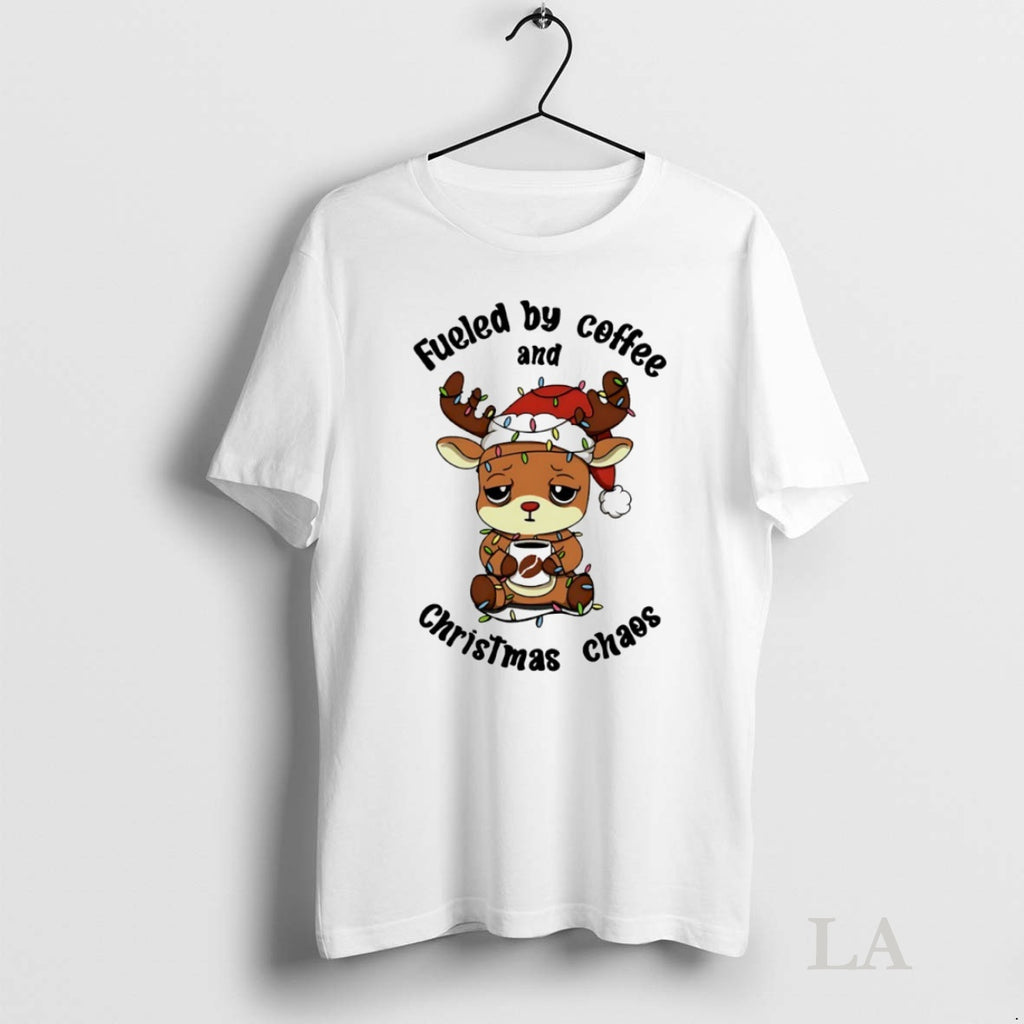 Original Reindeer Fueled By Coffee And Christmas Chaos Circle Shirt Hoodie Sweatshirt | PurePodTees.com