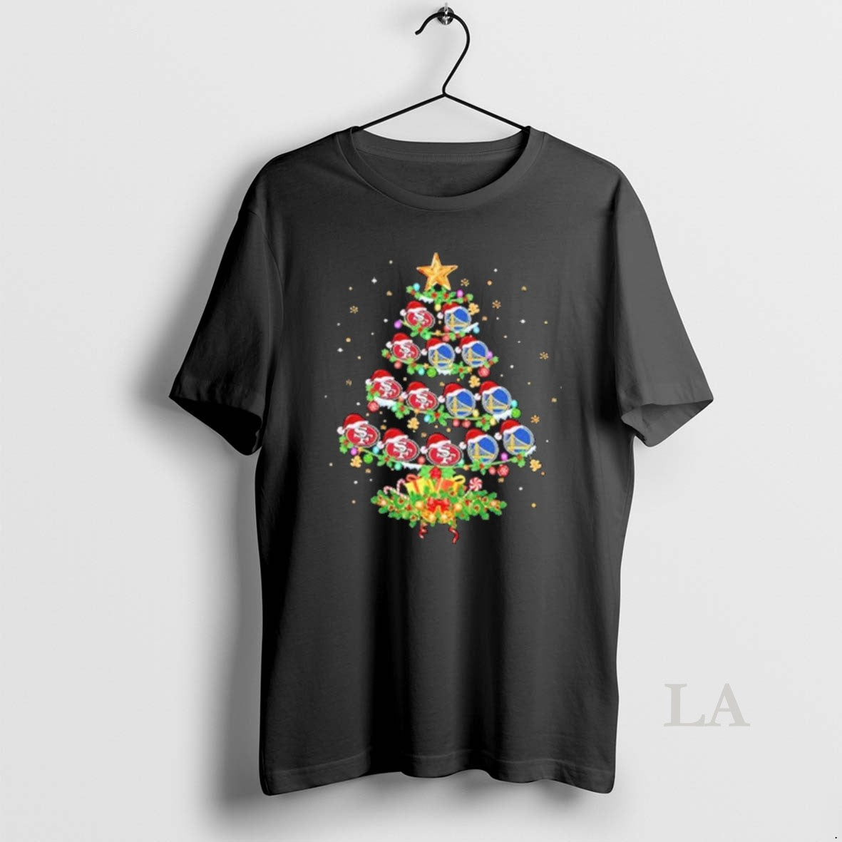 Original Sf 49ers And Golden State Warriors Christmas Tree Two Teams Shirt Hoodie Sweatshirt | PurePodTees.com