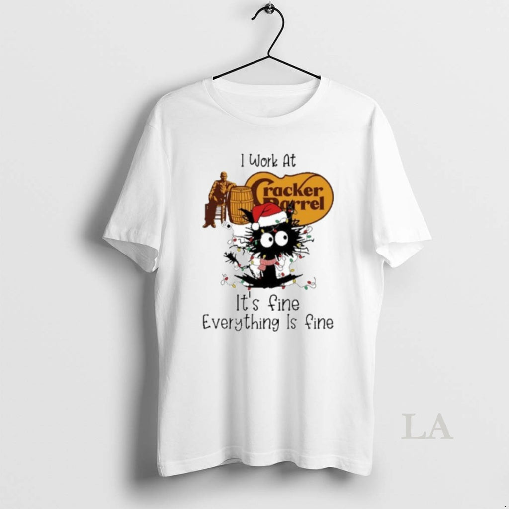 Original Santa Black Cat Light X Cracker Barrel Logo Its Fine Everything Is Fine Shirt Hoodie Sweatshirt | PurePodTees.com
