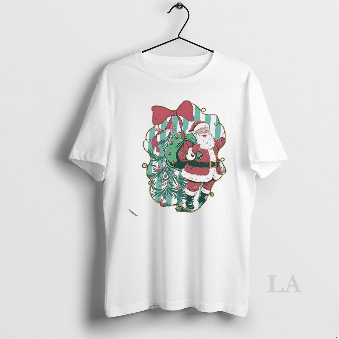Original Santa Claus With Christmas Tree Ribbon Frame White Shirt Hoodie Sweatshirt | PurePodTees.com