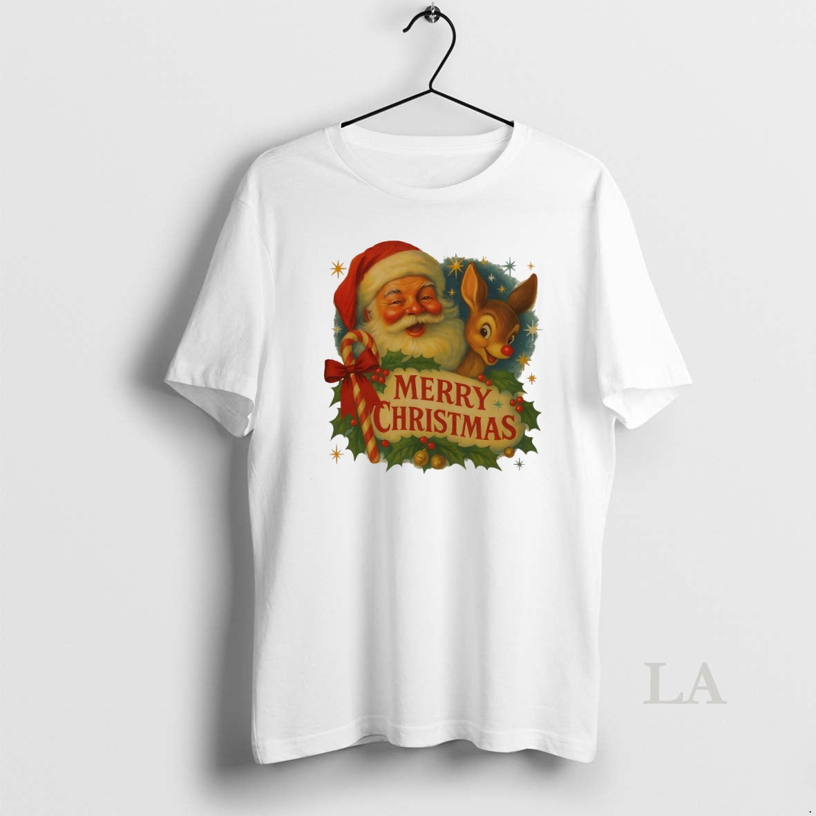 Original Santa And Rudolph Candy Cane Merry Christmas White Shirt Hoodie Sweatshirt | PurePodTees.com
