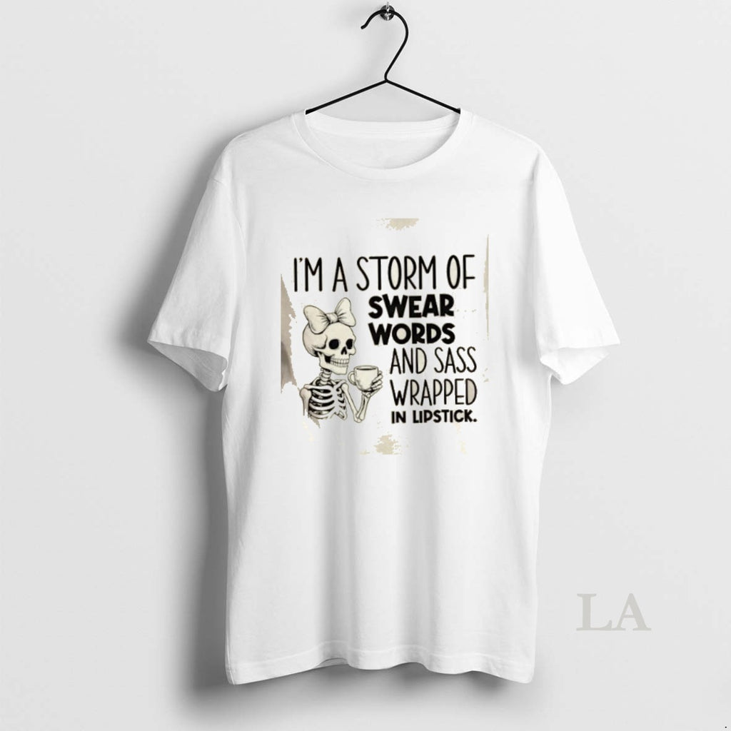 Original Skeleton Girl Im A Storm Of Swear Words And Sass Wrapped In Lipstick Shirt Hoodie Sweatshirt | PurePodTees.com