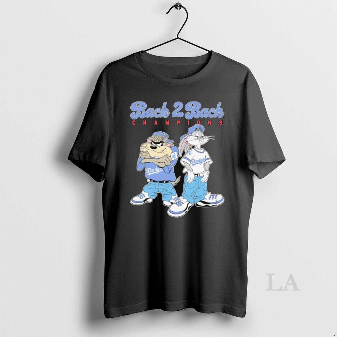Original Tasmanian Devil Taz And Bugs Bunny Wearing Dodgers Back 2 Back Champions Pose Shirt Hoodie Sweatshirt