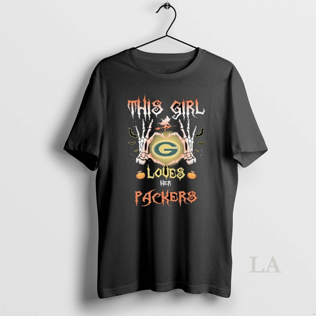 Original This Girl Loves Her Green Bay Packers Skeleton Heart Hands Halloween
