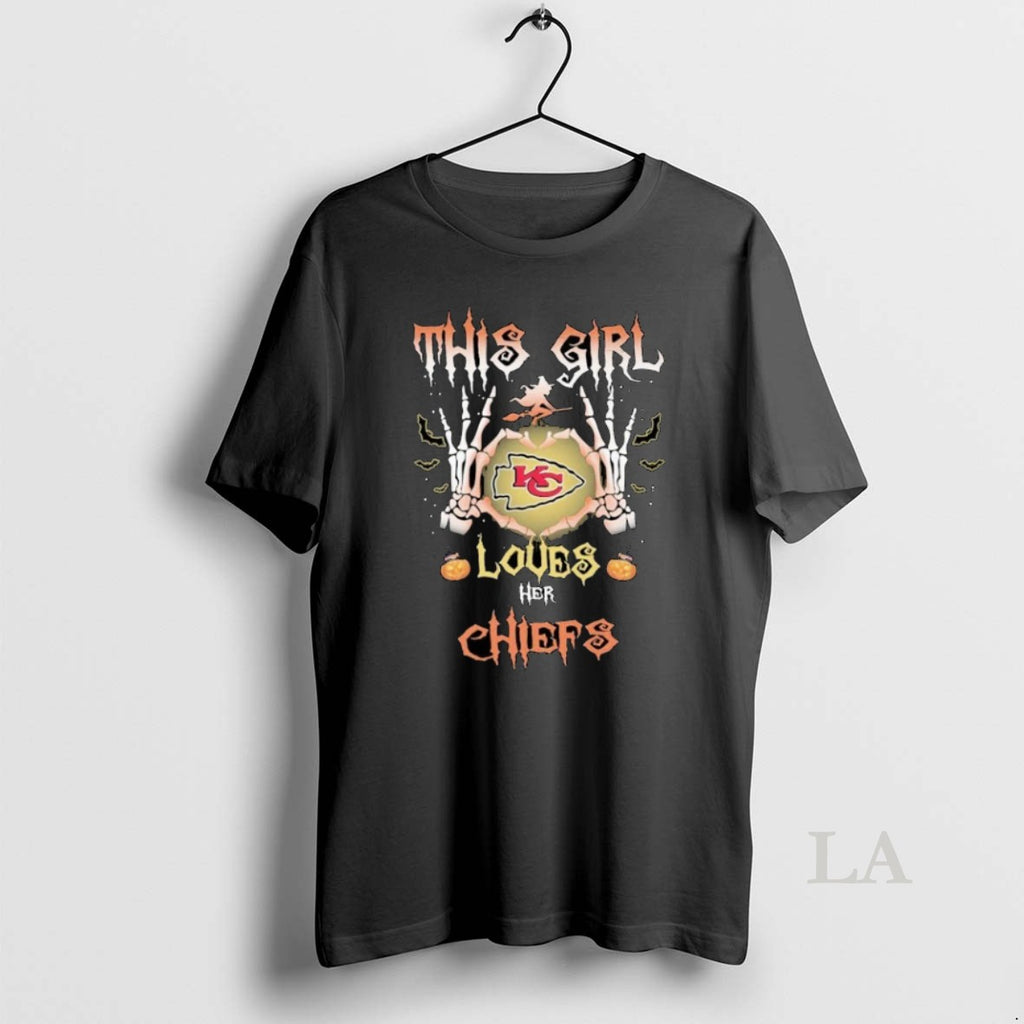 Original This Girl Loves Her Kansas City Chiefs Skeleton Heart Hands Halloween