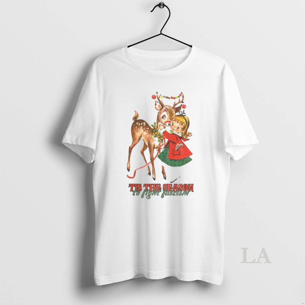 Original Tis The Season To Fight Fascism Vintage Christmas Reindeer Shirt Hoodie Sweatshirt | PurePodTees.com