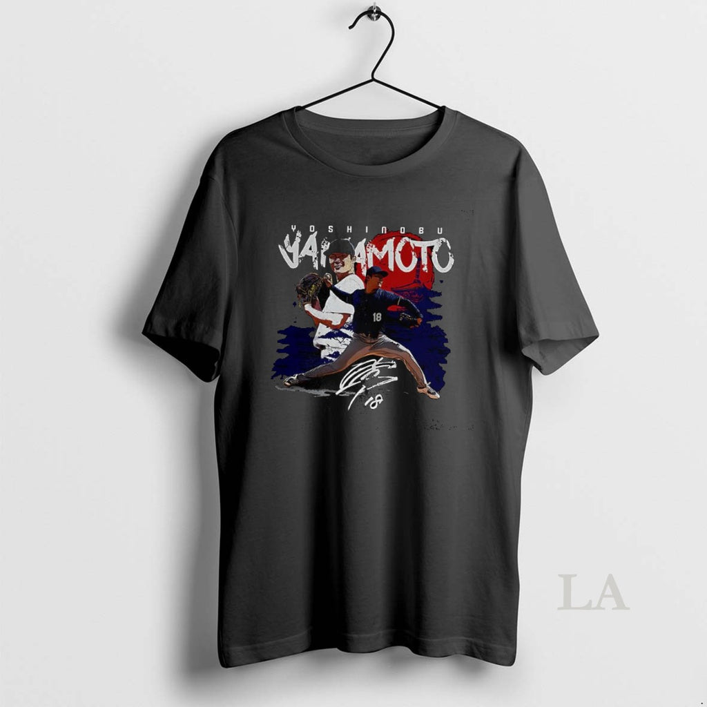 Original Yoshinobu Yamamoto Los Angeles Dodgers Baseball Pitching Stance Rising Sun Signature