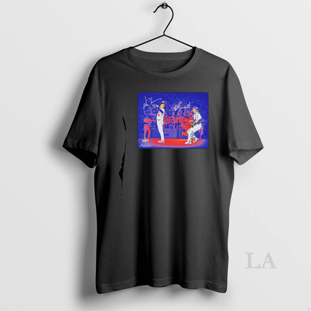 Original Yoshinobu Yamamoto And Will Smith Dodgers 2025 Mlb World Series Champions Autographed Shirt Hoodie Sweatshirt