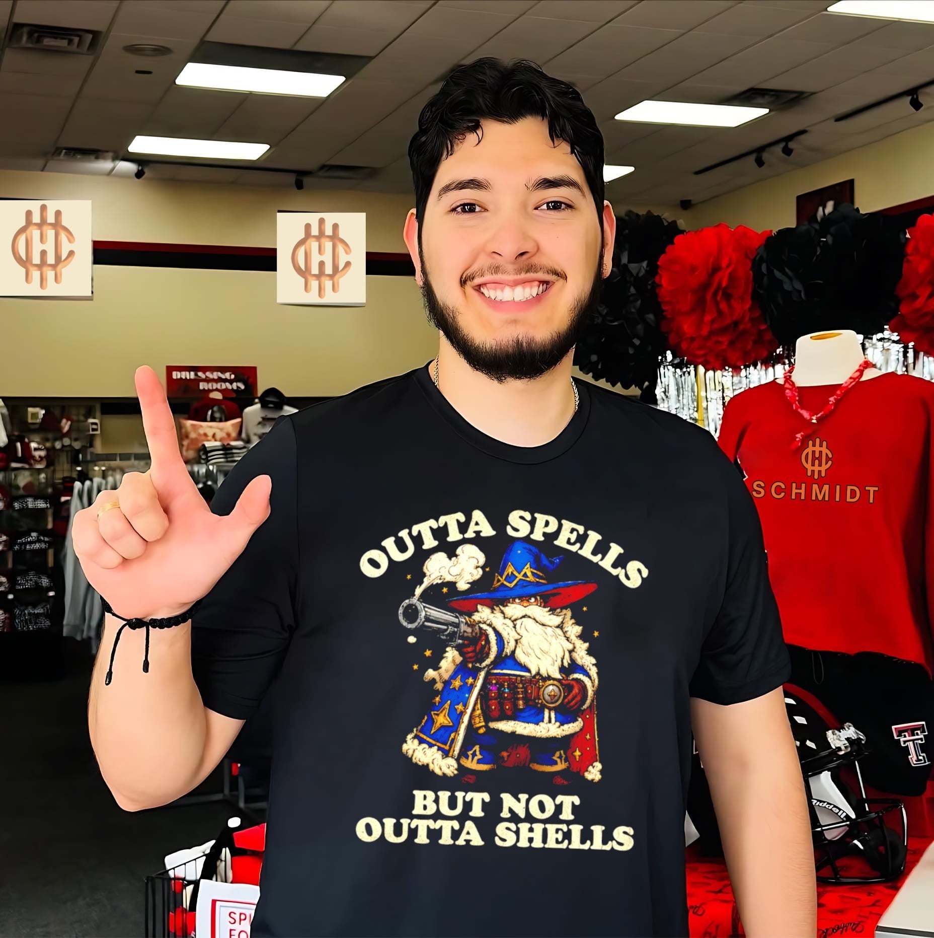 Outta Spells but Not Outta Shells Wizard with Shotgun shirt