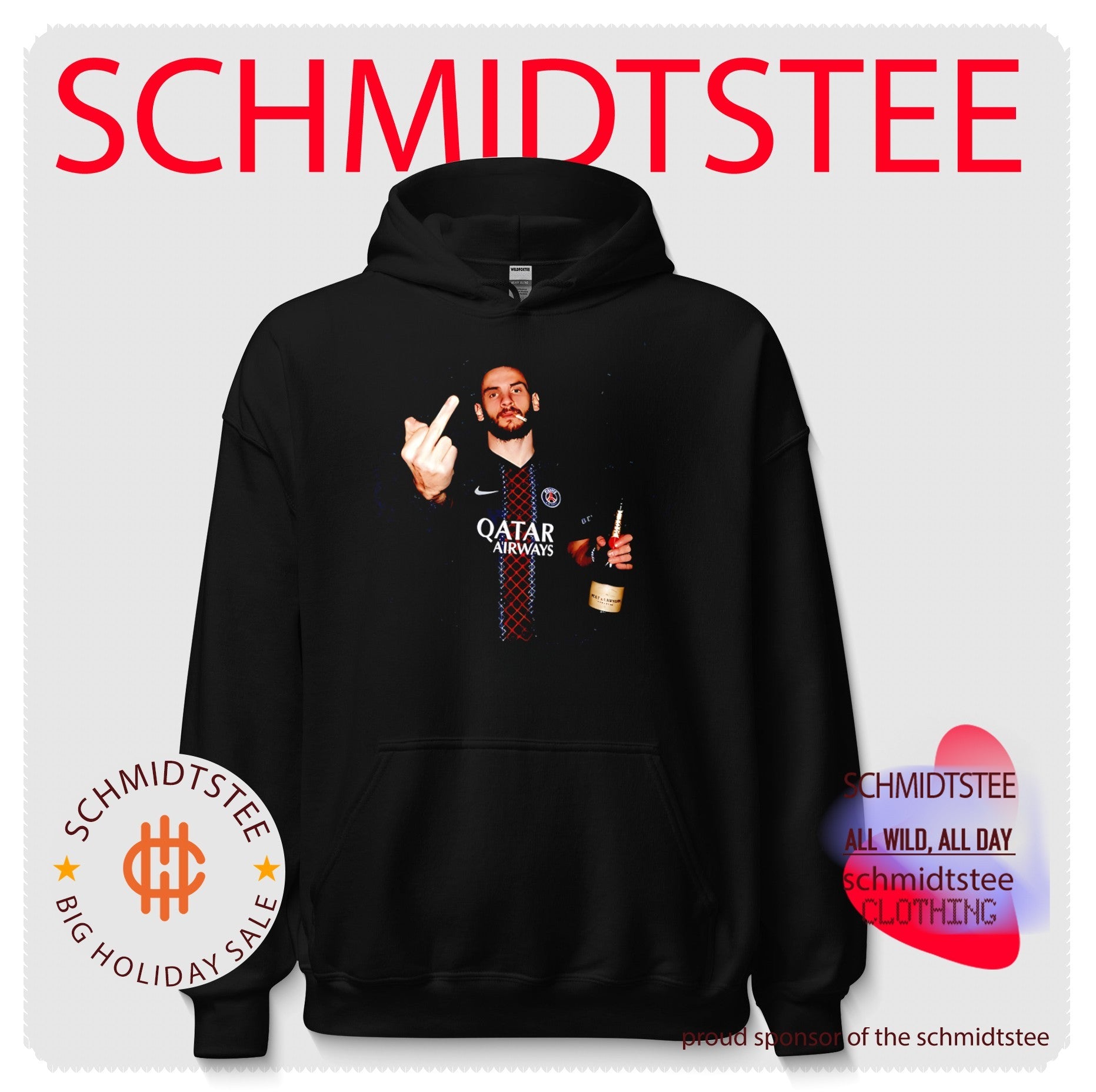 PSG Khvicha Kvaratskhelia holding beer Middle finger shirt