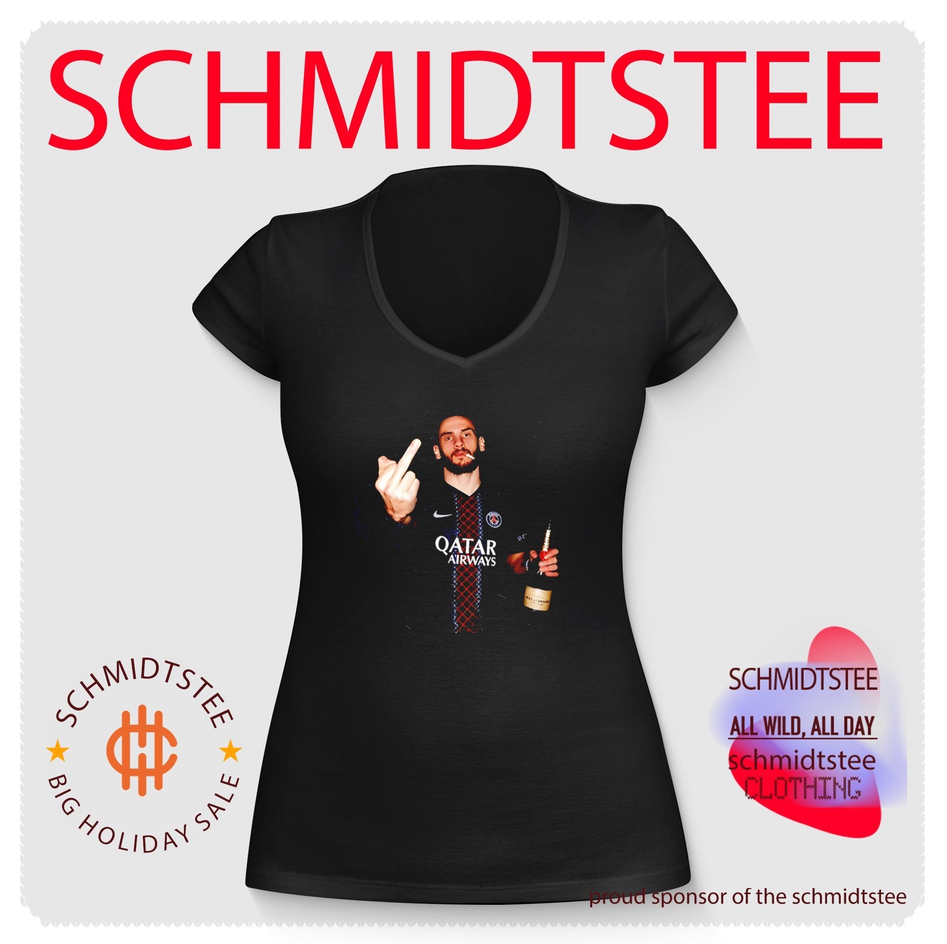 PSG Khvicha Kvaratskhelia holding beer Middle finger shirt