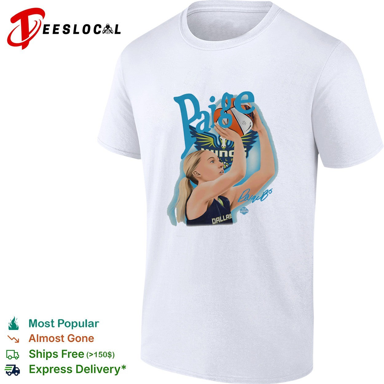 Paige Bueckers throwing ball Dallas Wings portrait shirt