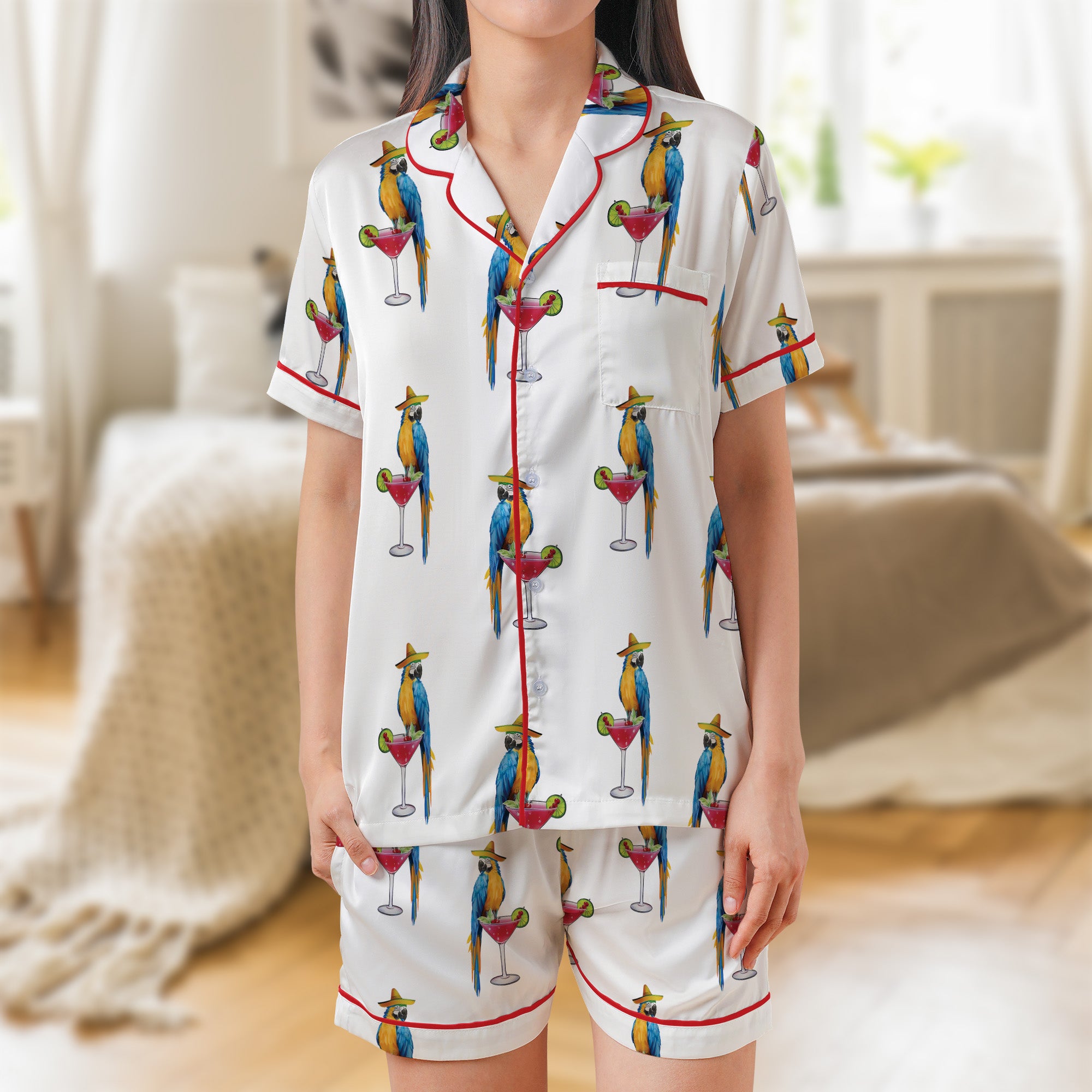 Parrot Margarita Silky Satin Pajama Set For Women