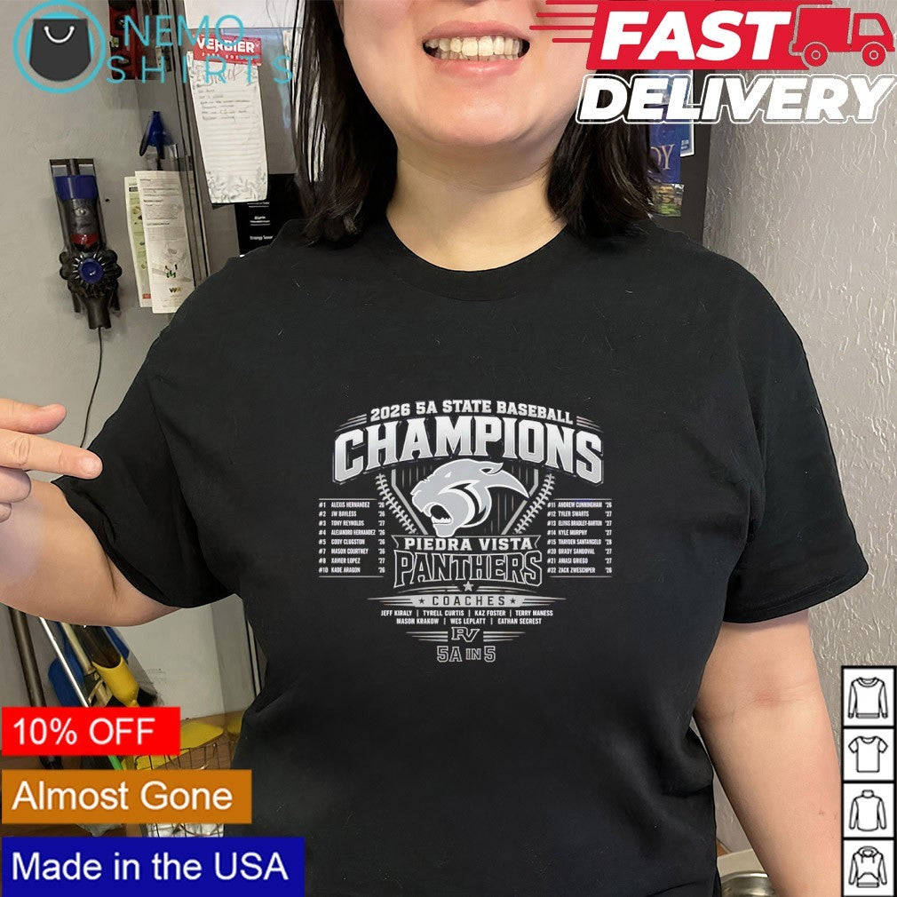 Piedra Vista Panthers 2026 5A State Baseball Champions list names shirt