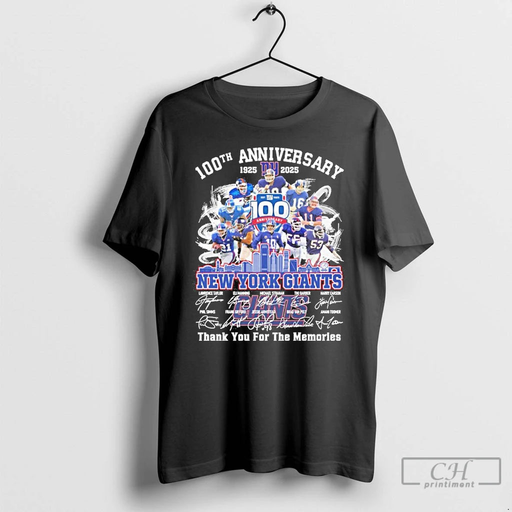 Premium 100th Anniversary 1925 2025 New York Giants Teams Signatures T Shirts Hoodie Sweatshirt | PurePodTees.com