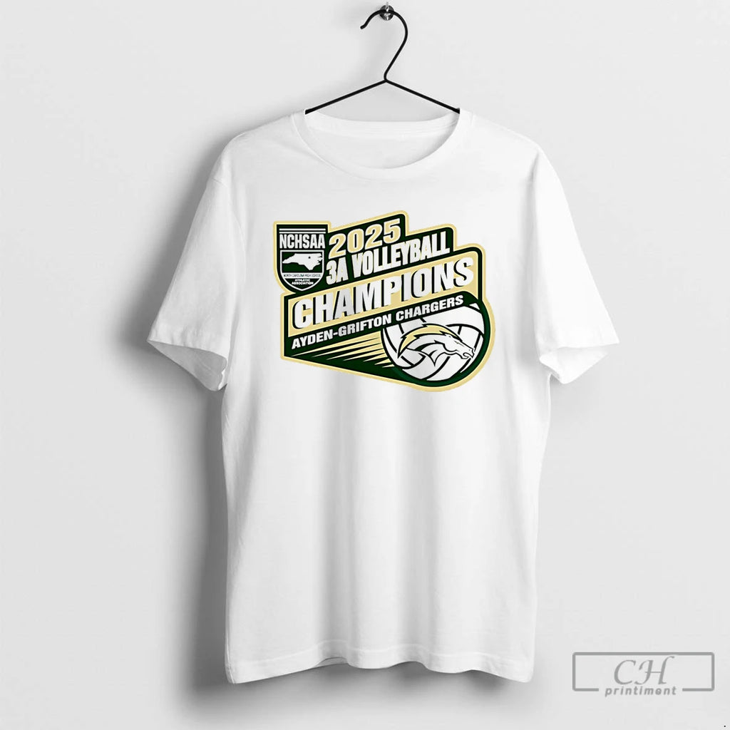 Premium 2025 Ayden Grifton Chargers Nchsaa 3a Volleyball Champions T Shirts Hoodie Sweatshirt | PurePodTees.com