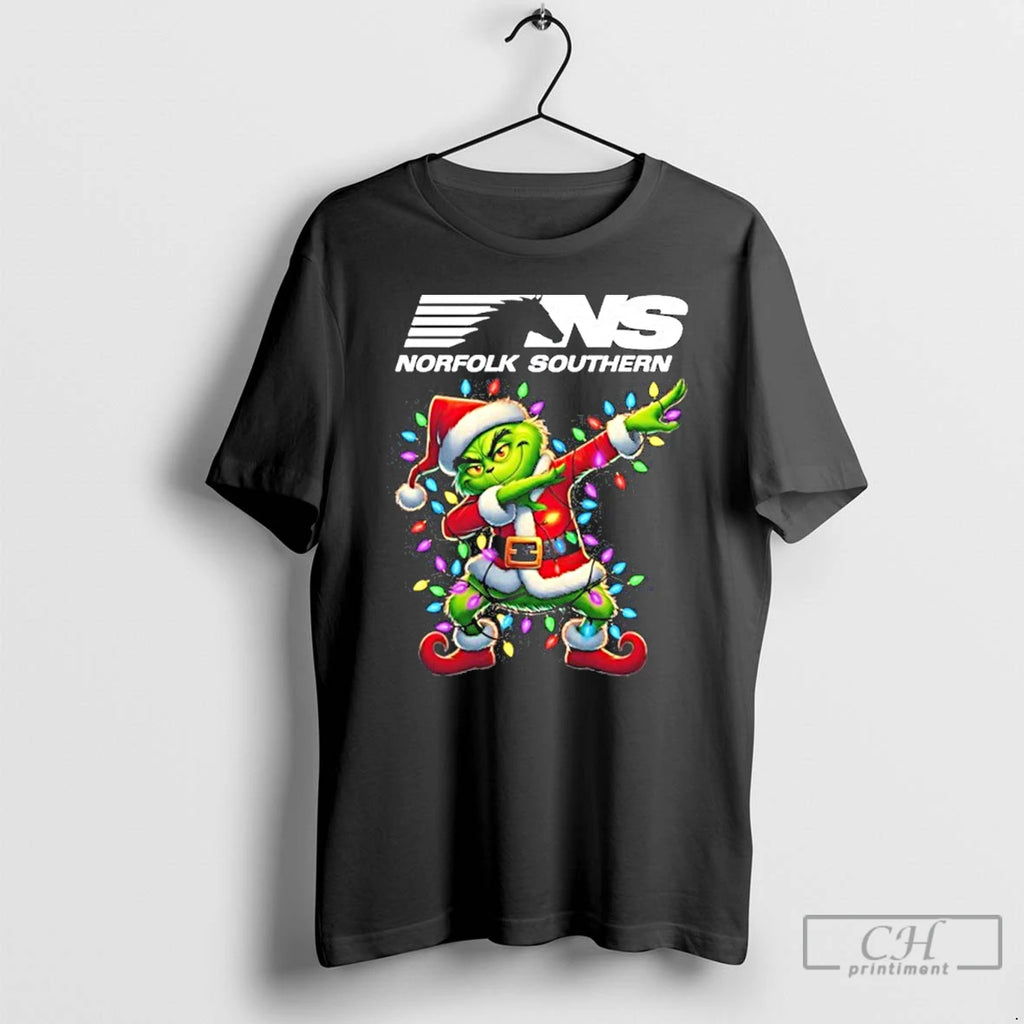 Premium 2025 Norfolk Southern Railway X Santa Grinch Dabbing Light Shirt Hoodie Sweatshirt | PurePodTees.com