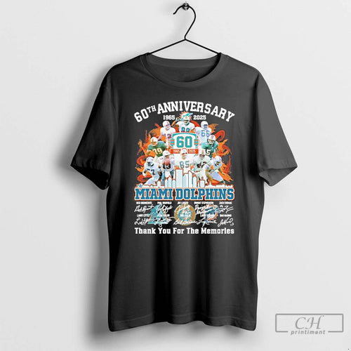 Premium 60th Anniversary 1965 2025 Miami Dolphins Team Signatures T Shirts Hoodie Sweatshirt | PurePodTees.com