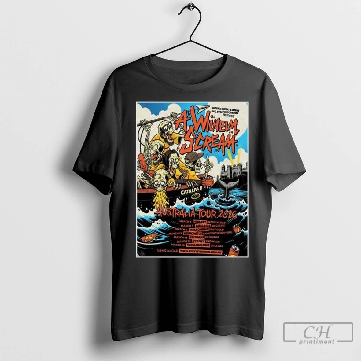 Premium A Wilhelm Scream Australia Tour 2026 Circle Black Shirt Hoodie Sweatshirt | PurePodTees.com