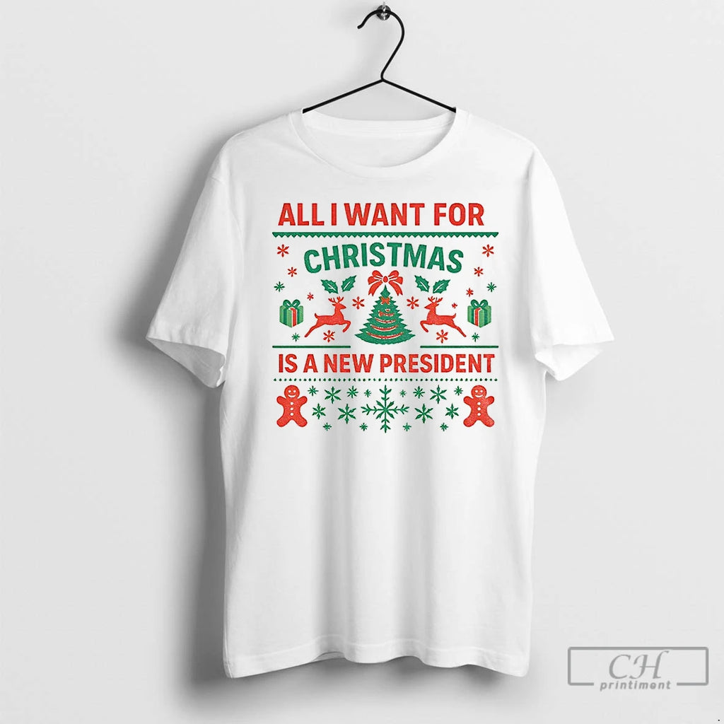 Premium All I Want For Christmas Is A New President Merry Christmas Shirt Hoodie Sweatshirt | PurePodTees.com