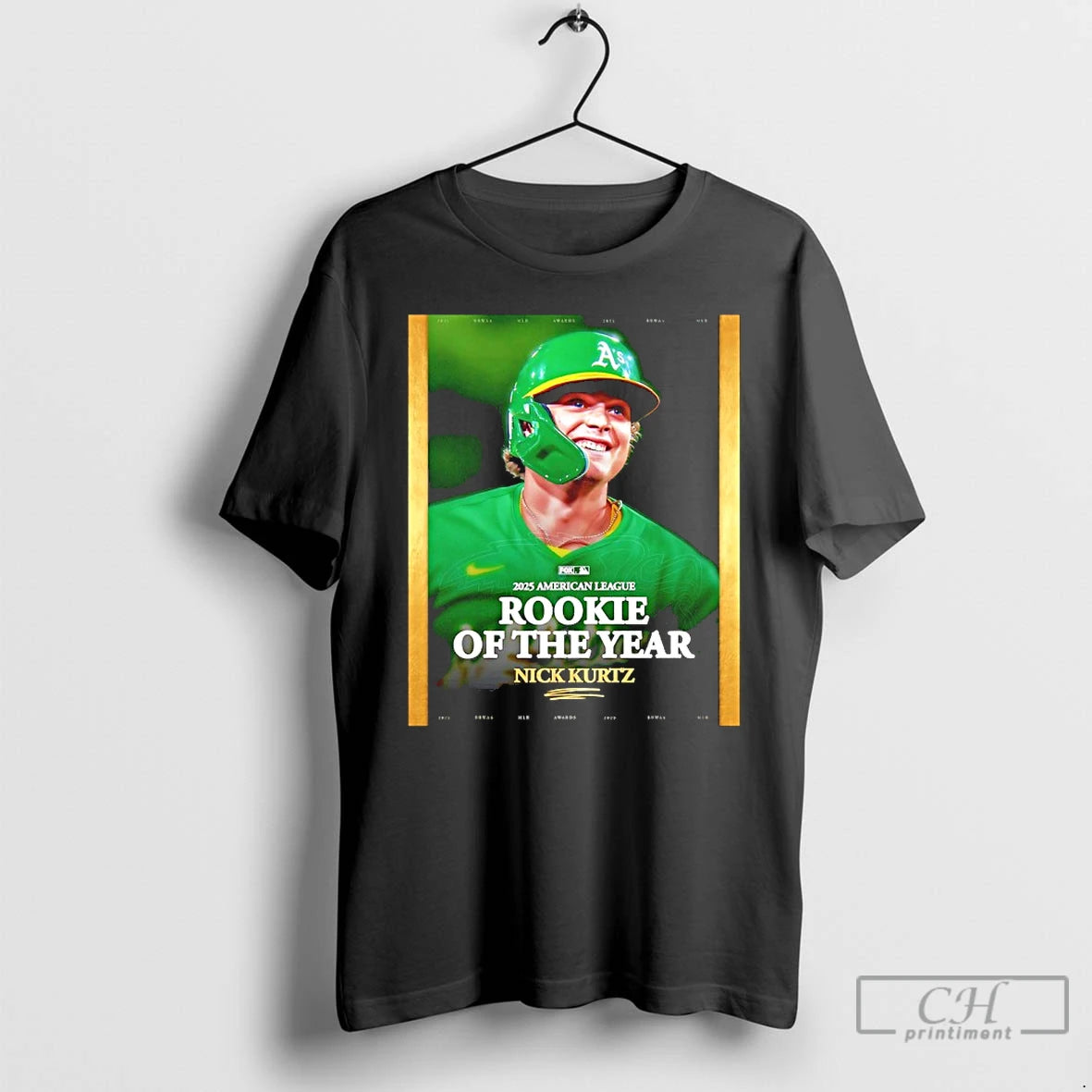 Premium Athletics Baseball Nick Kurtz Is The 2025 Al Rookie Of The Year T Shirts Hoodie Sweatshirt | PurePodTees.com