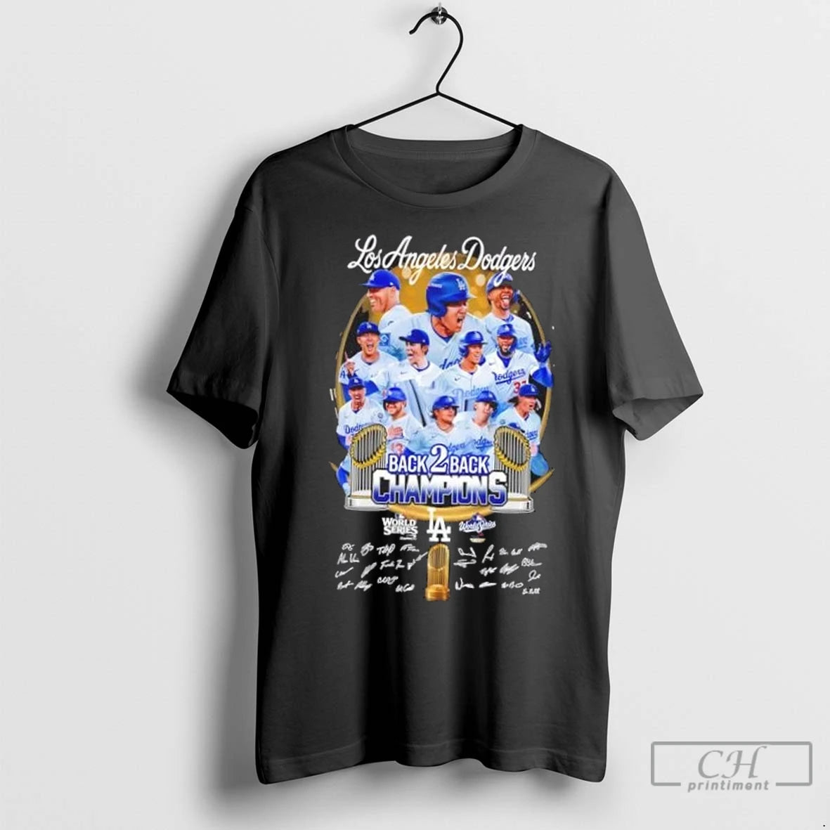 Premium Back 2 Back Champions World Series Los Angeles Dodgers All Signatures Shirt Hoodie Sweatshirt | PurePodTees.com