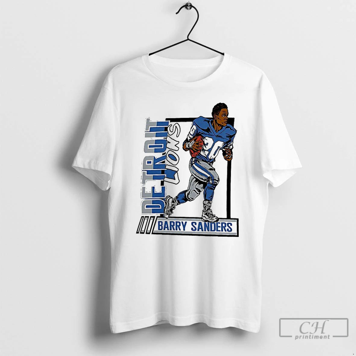 Premium Barry Sanders Blue Detroit Lions Football Caricature Retired Player T Shirts Hoodie Sweatshirt | PurePodTees.com