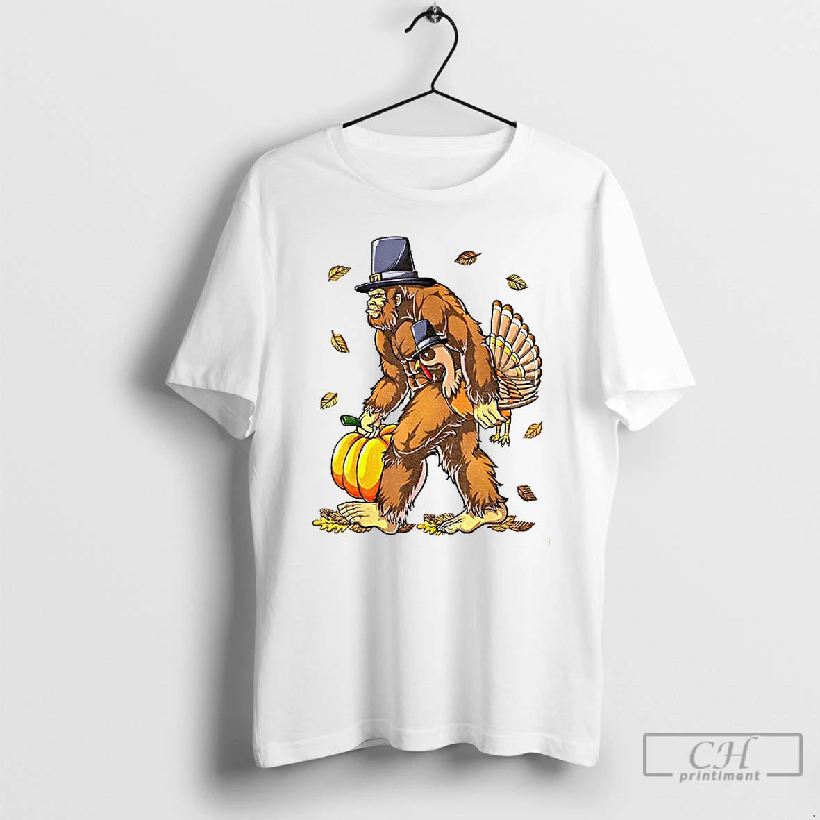 Premium Bigfoot Turkey Pumpkin Thanksgiving Sasquatch Thanksgiving Day T Shirts Hoodie Sweatshirt | PurePodTees.com