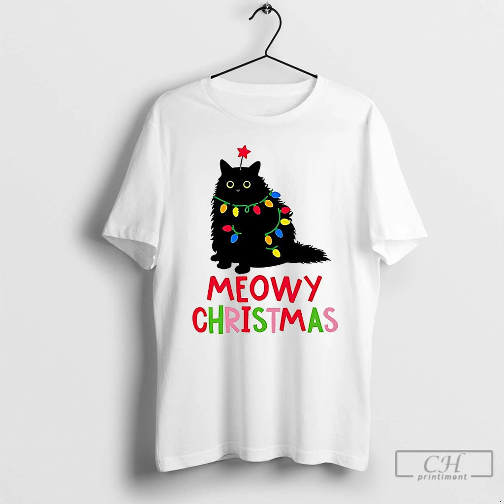 Premium Black Cat Meowy Christmas T Shirts Hoodie Sweatshirt | PurePodTees.com
