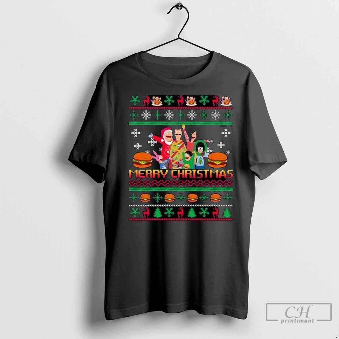 Premium Bobs Burgers Family Elf Ugly Christmas 2025 Circle Black Shirt Hoodie Sweatshirt | PurePodTees.com