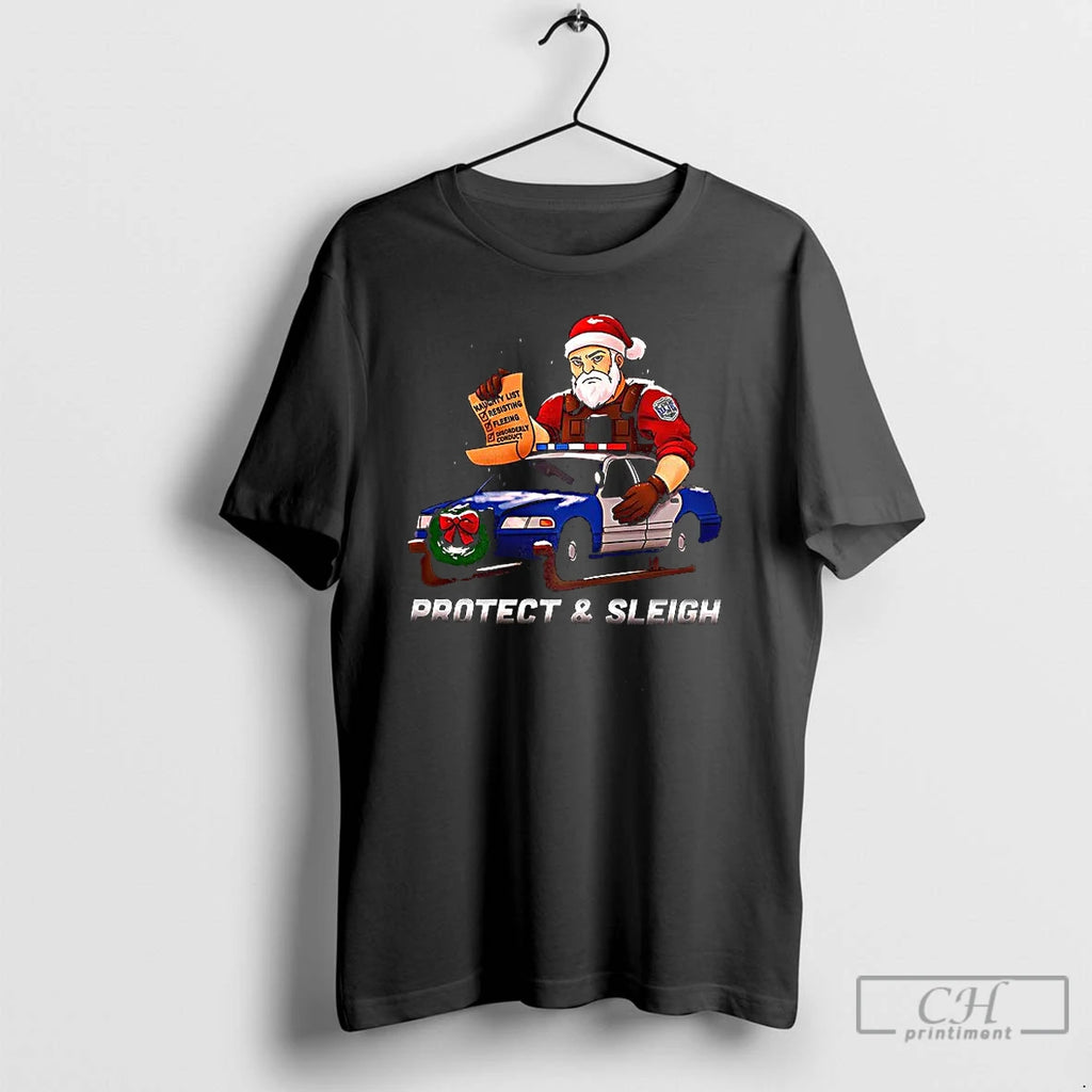 Premium Cbc Protect And Sleigh Santa Police Satirical Christmas T Shirts Hoodie Sweatshirt | PurePodTees.com