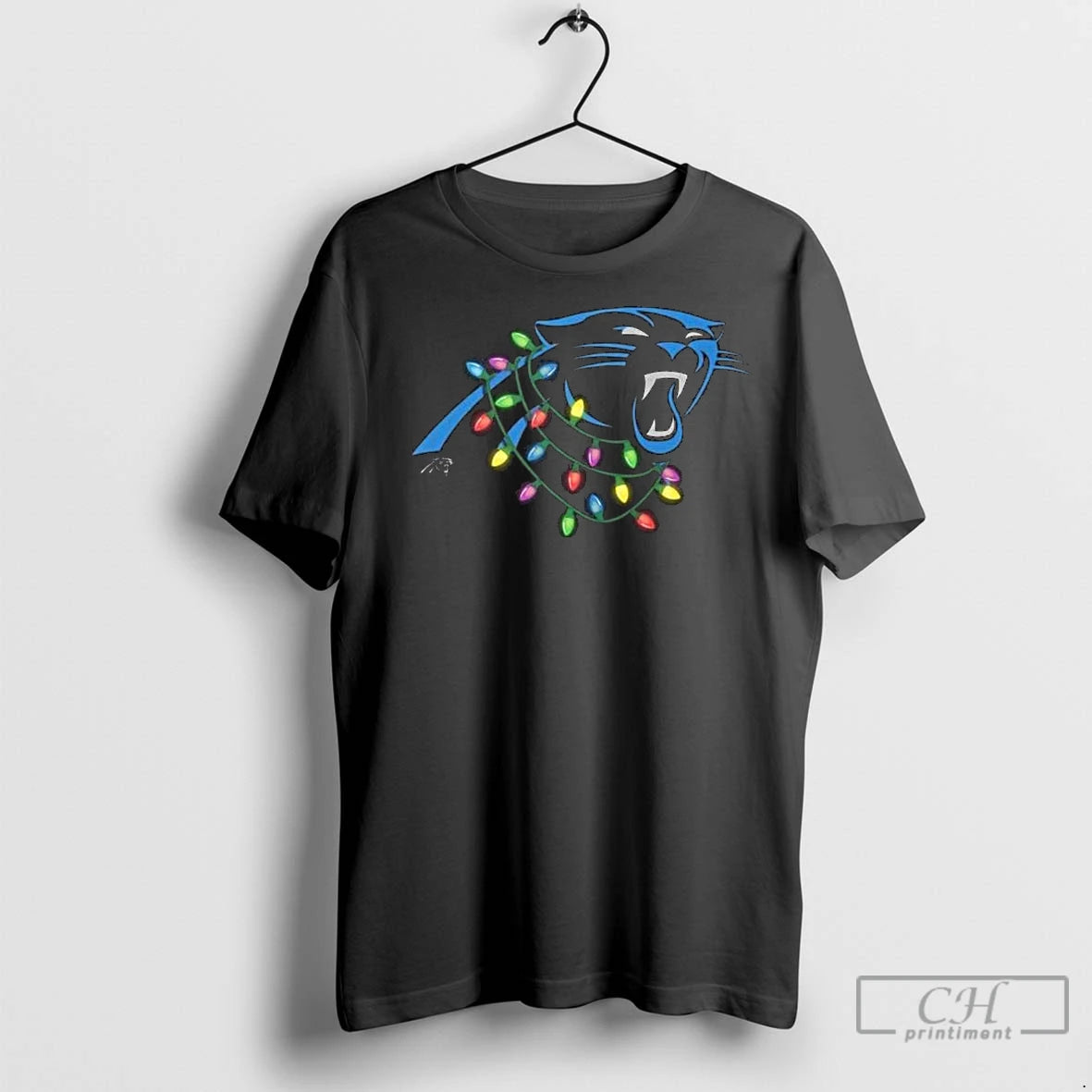 Premium Carolina Panthers Primary Logo Holiday Lights 2025 Long Sleve Shirt Hoodie Sweatshirt | PurePodTees.com
