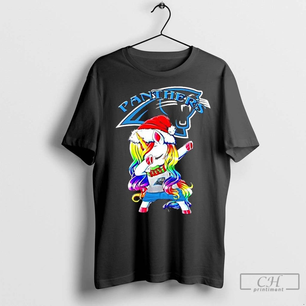 Premium Carolina Panthers X Unicorn Santa Hat Dabbing Merry Christmas Shirt Hoodie Sweatshirt | PurePodTees.com