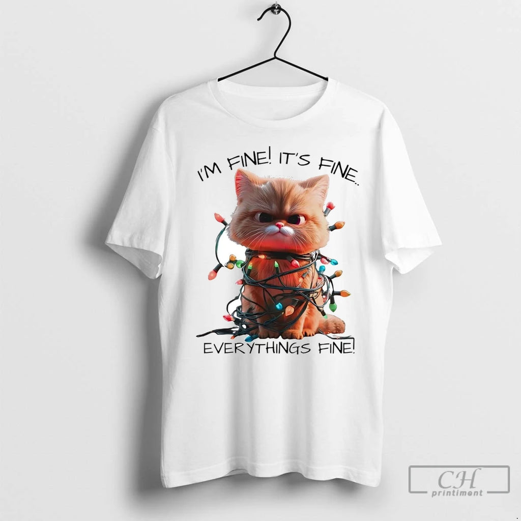 Premium Cat Im Fine Its Fine Everythings Fine Christmas Light Shirt Hoodie Sweatshirt | PurePodTees.com