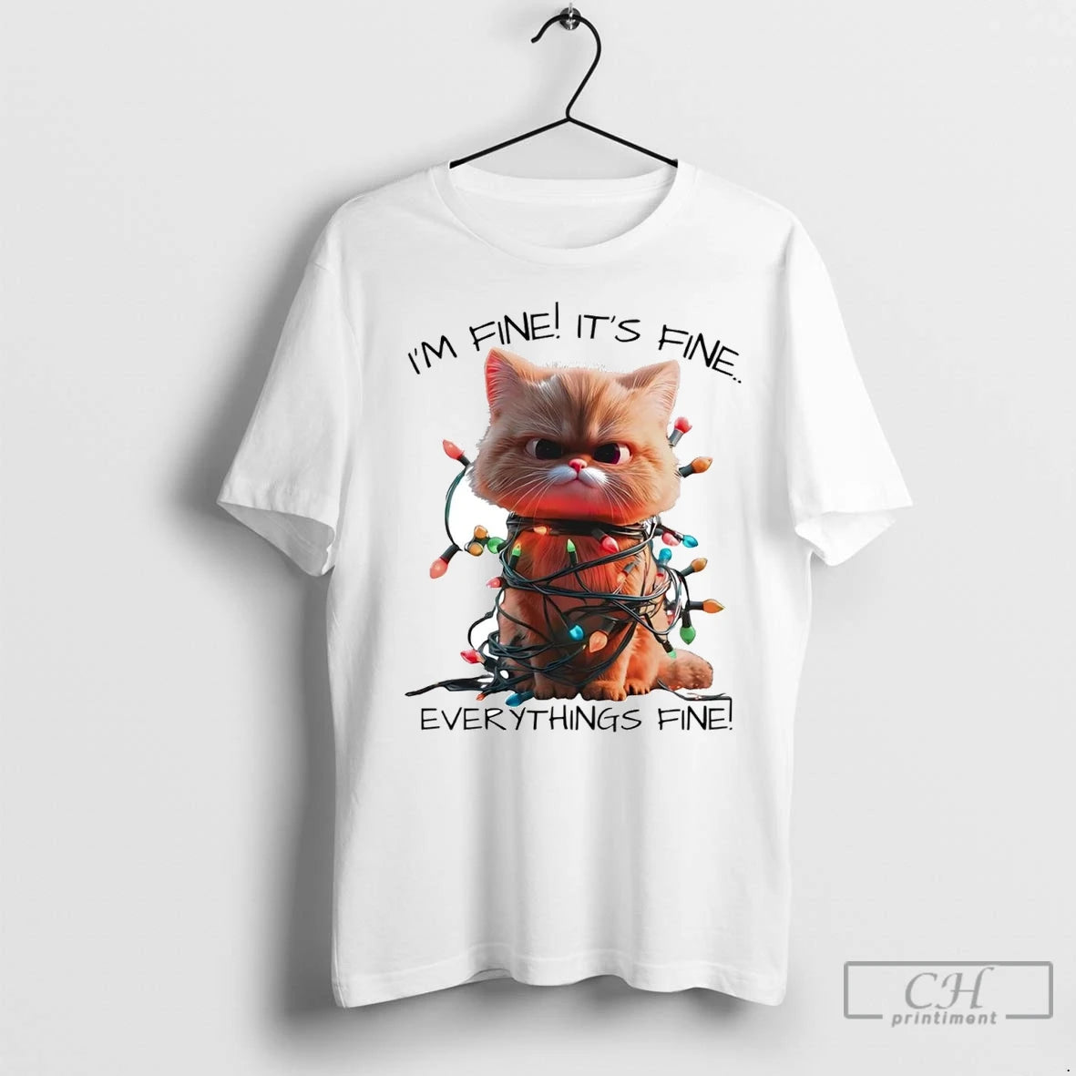 Premium Cat Im Fine Its Fine Everythings Fine Christmas Light Shirt Hoodie Sweatshirt | PurePodTees.com