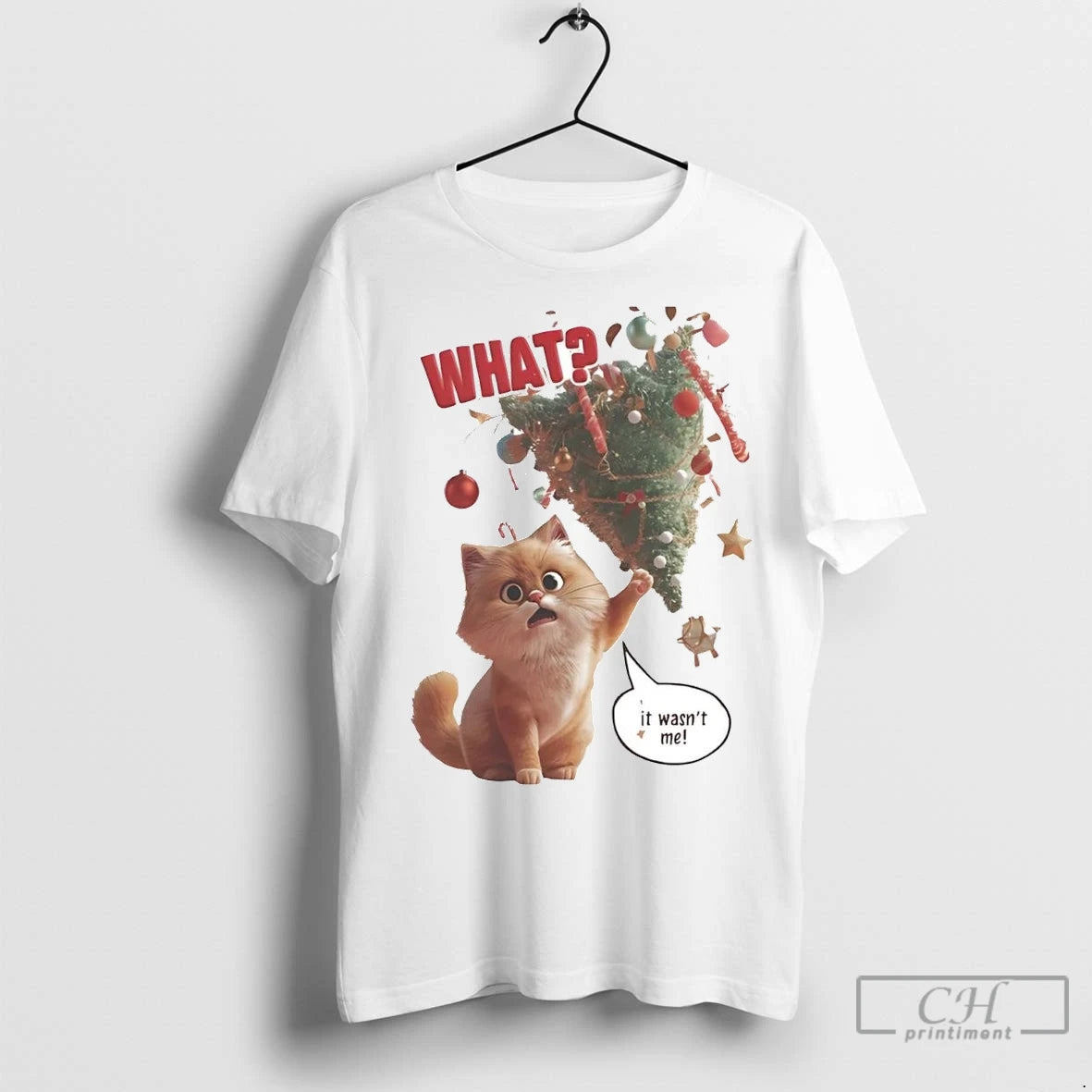 Premium Cat Falling Christmas Tree What It Wasnt Me Shirt Hoodie Sweatshirt | PurePodTees.com