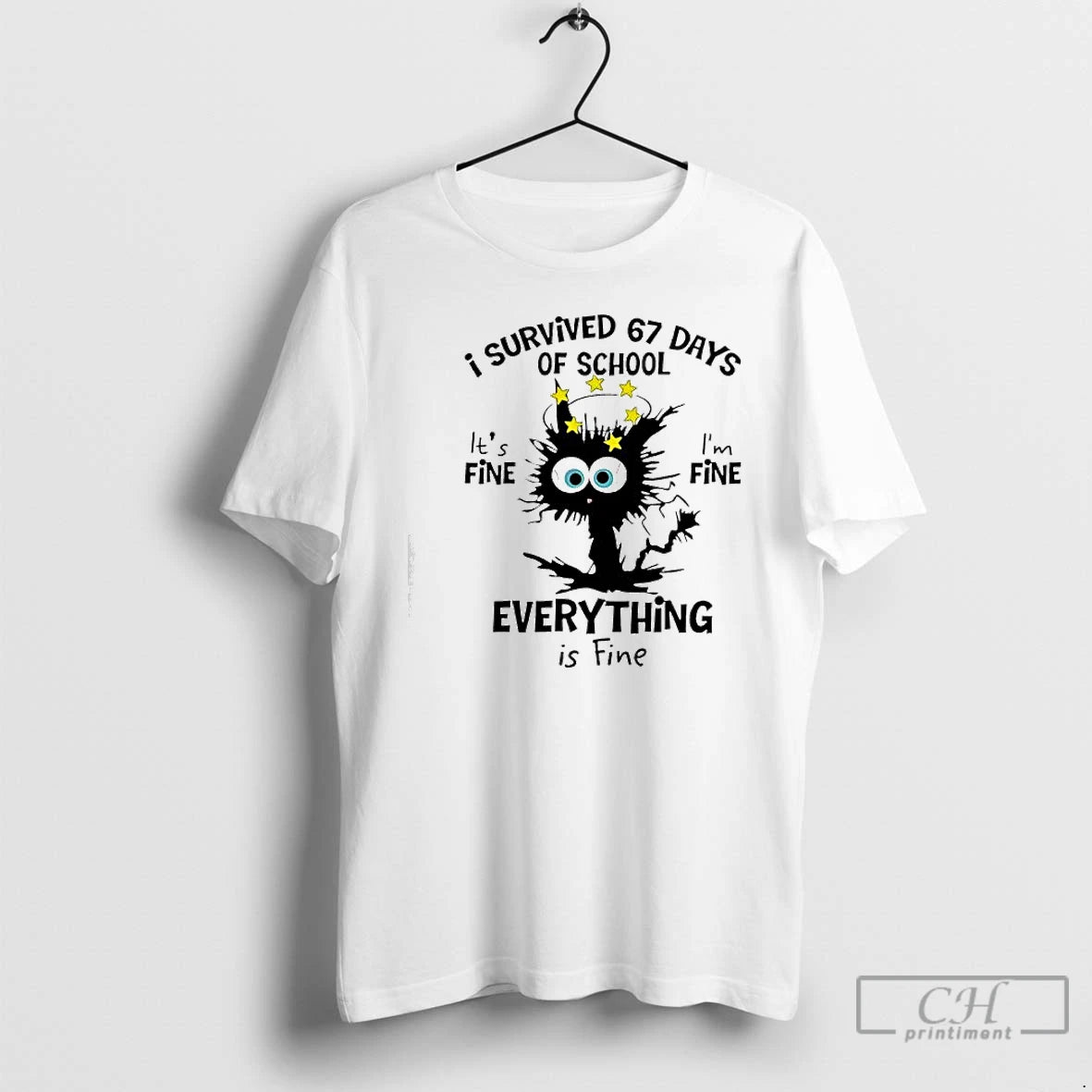 Premium Cat I Survived 67 Days Of School Everything If Fine T Shirts Hoodie Sweatshirt | PurePodTees.com