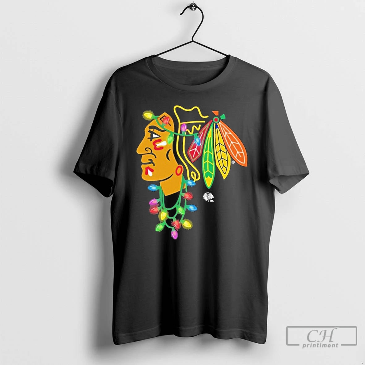 Premium Chicago Blackhawks Logo Lights Christmas Shirt Hoodie Sweatshirt | PurePodTees.com