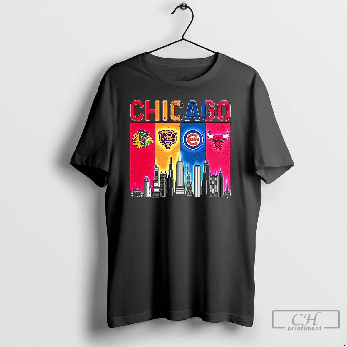 Premium Chicago Sports Teams Blackhawks Bears Cubs Bulls Skyline T Shirts Hoodie Sweatshirt | PurePodTees.com